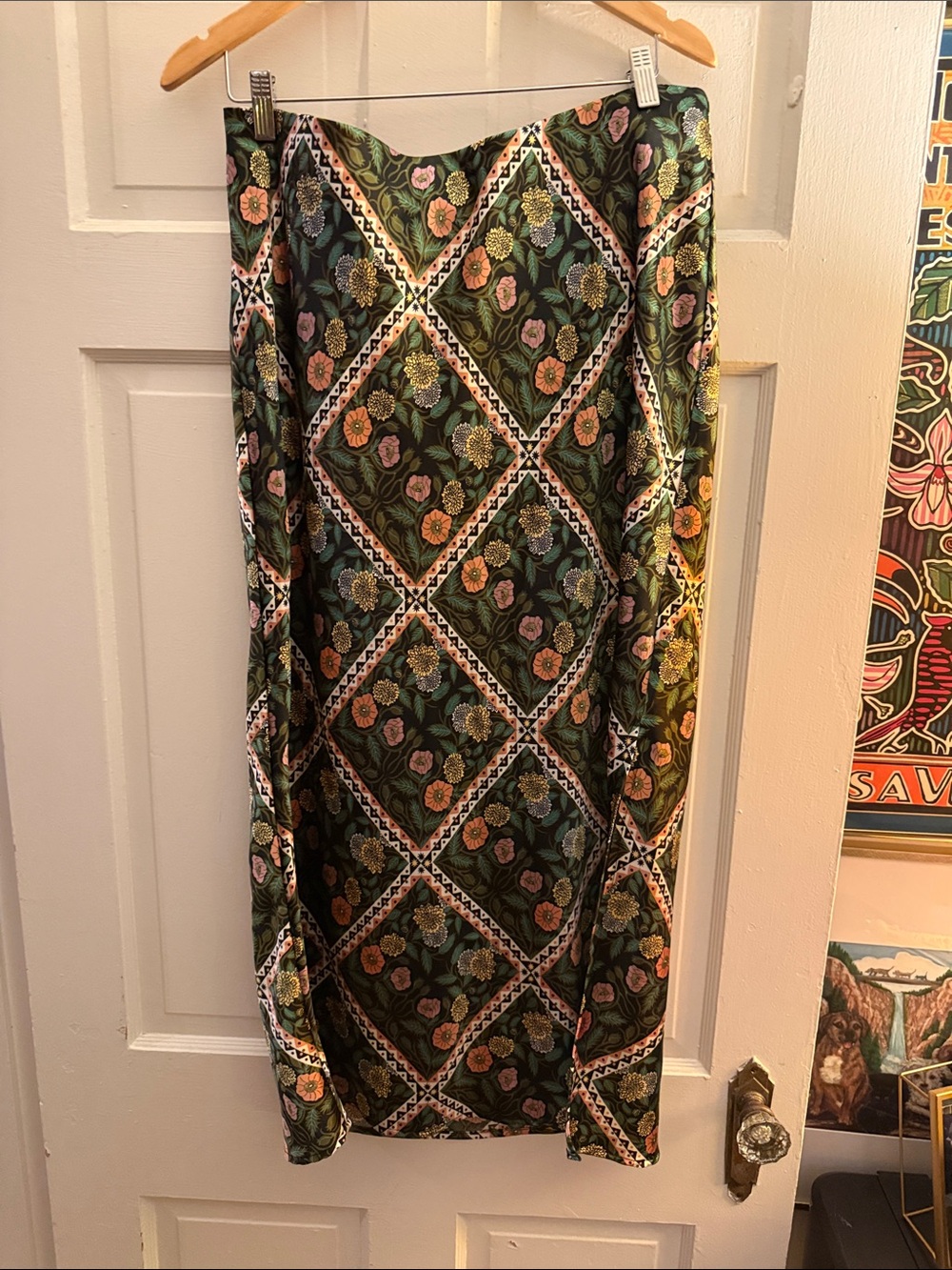 Target Latino Heritage Floral Diamond Print Midi Skirt in Dark Green